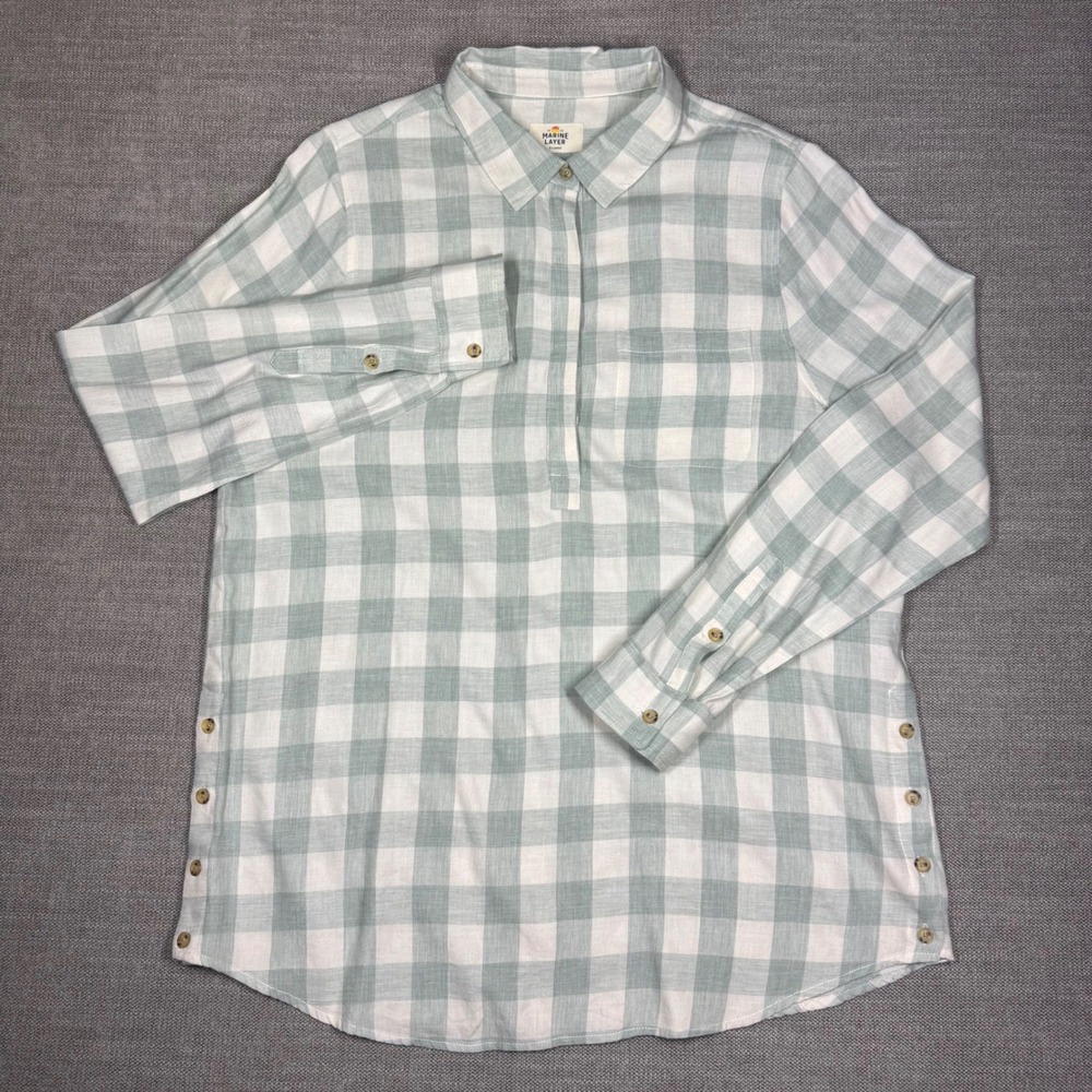 Marine Layer Verona Popover Shirt Seagram Gingham XL Soft Sideβ Buttons Pastel